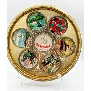 Vintage Disneyland 1950's souvenir gold tin drink metal serving tray 11" Disney